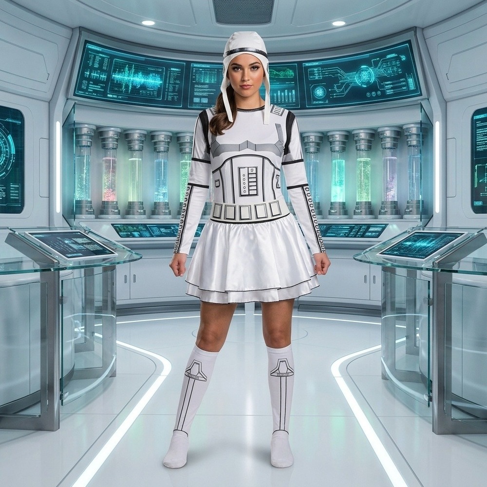 Star Wars Stormtrooper Costume Womens Large 10-14 Dress Belt Socks Headpiece Set